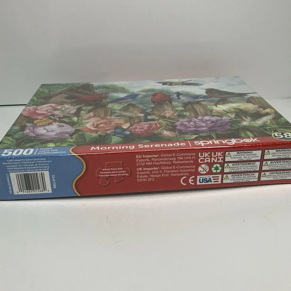 Springbok MORNING SERENADE 500 Piece Puzzle Birds Birdhouse Roses Cardinals